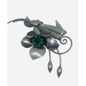 Sterling Silver Brooch with Green Stone Signed CA Sterliing